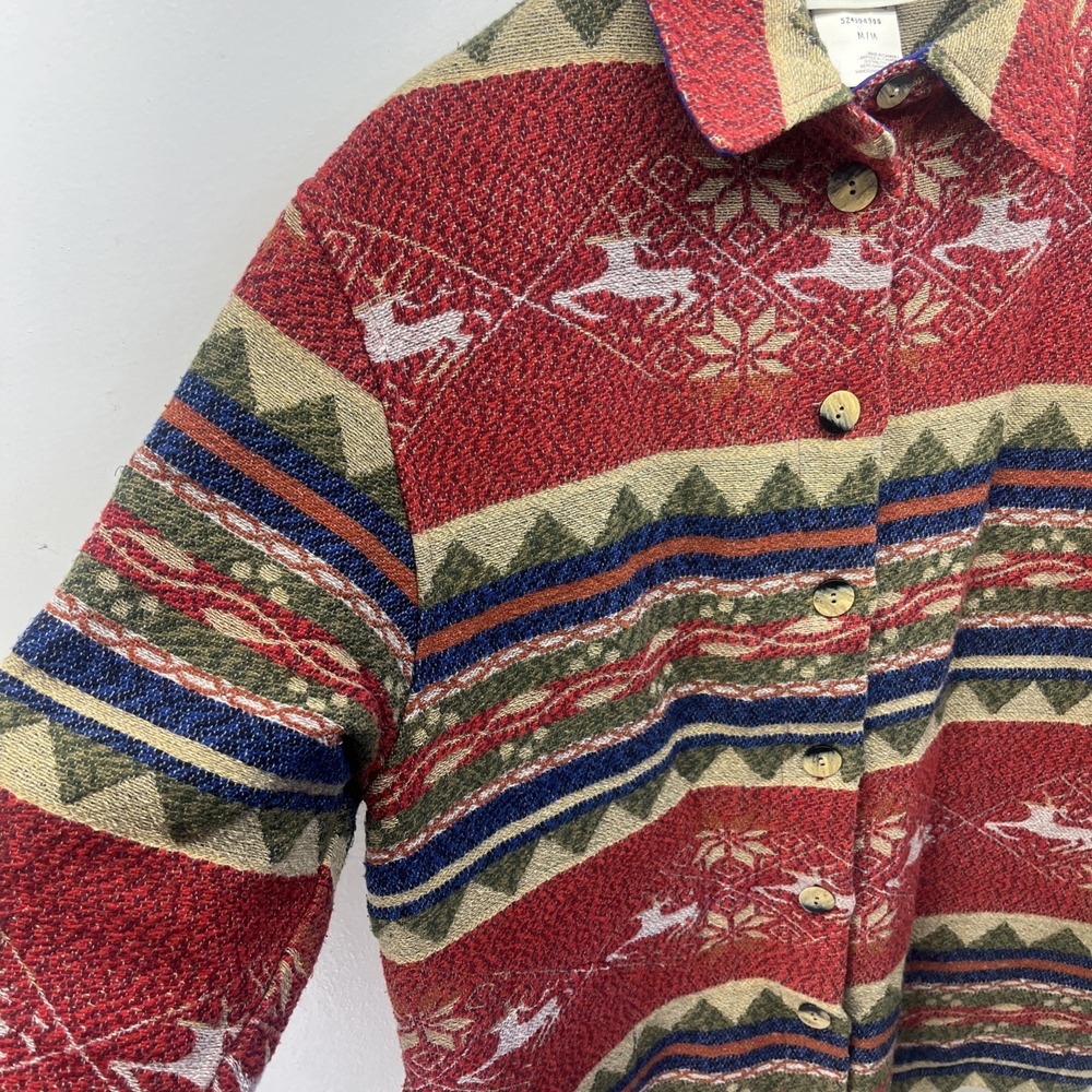 Vintage 90's Tapestry Woven Knit Jacket Wool Blend Western Deer Womens Medium - Picture 3 of 12